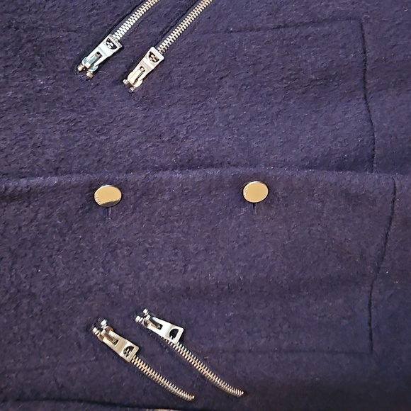 GUESS Los Angeles Vintage Brushed Wool Blend Navy Blue Warm Coat sz S - Picture 8 of 10